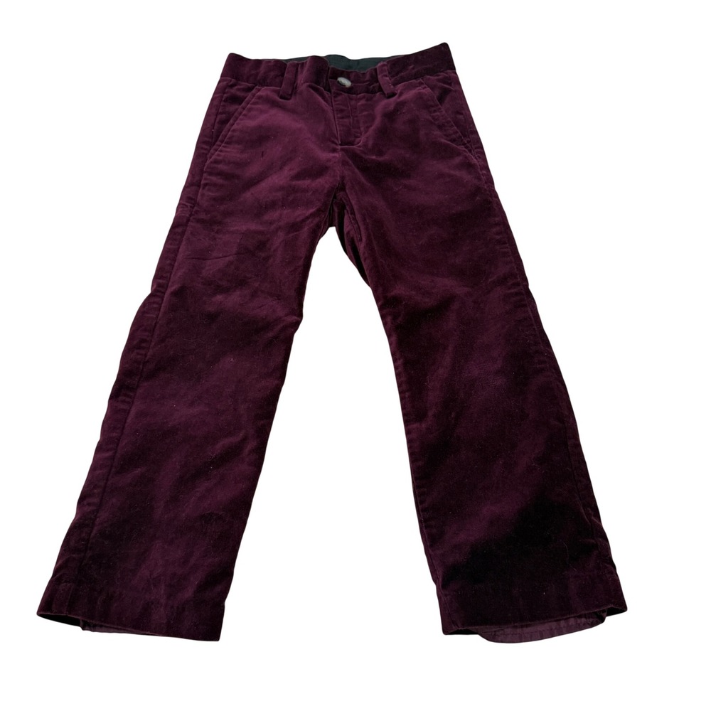 Janie and Jack Boys Burgundy Velvet Straight Leg Dress Pants Size 4 Holiday
